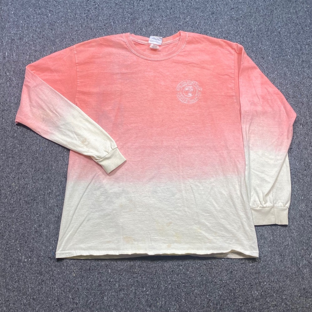 Ron Jon Surf Shop TShirt Sz L Mens Coral Dip Dye Ombre Long Sleeve Graphic Logo